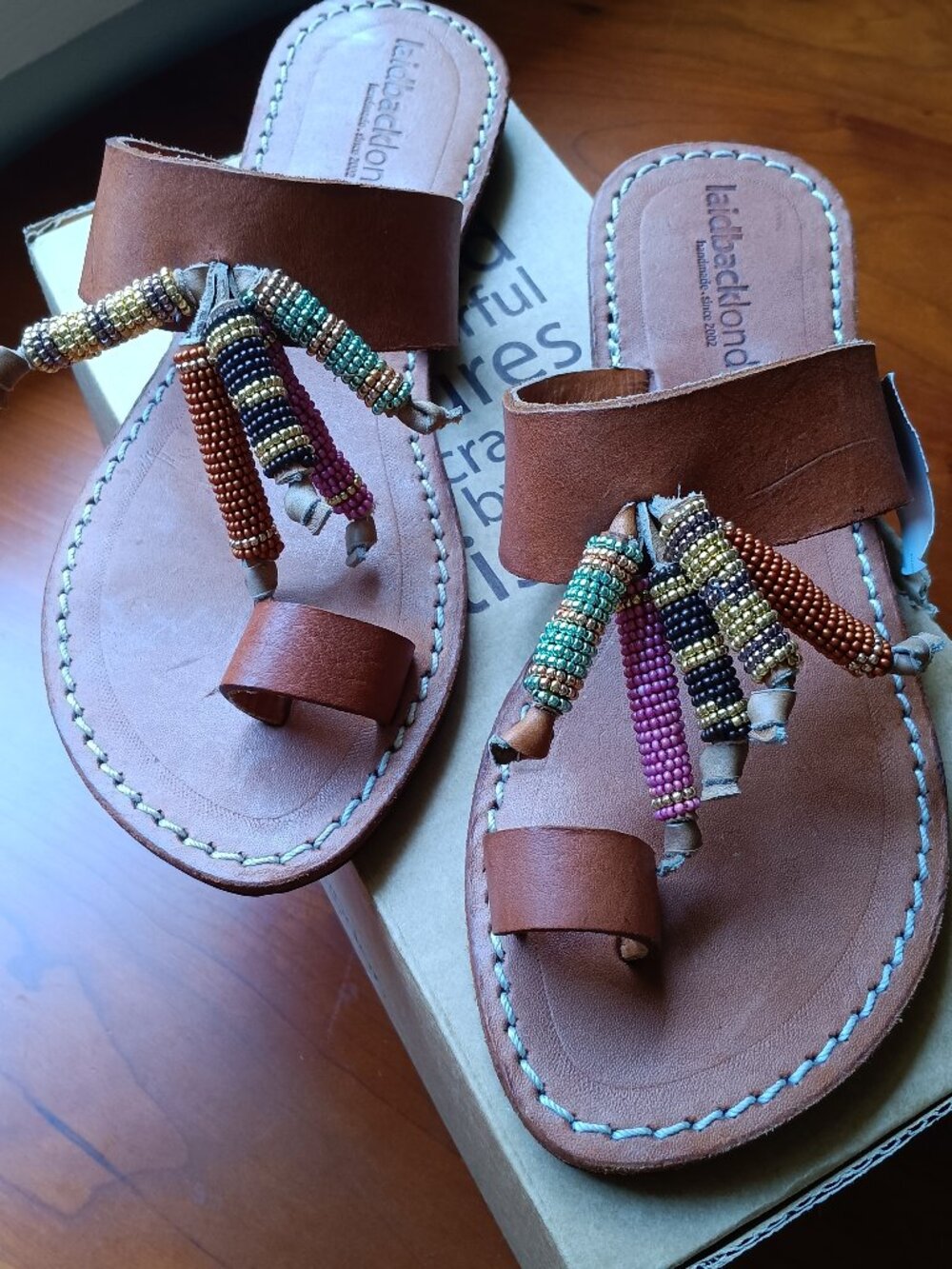 NWT Laidback London Kelso Flat Colorful Beaded Tassels Toe Sandal Size 37/7 - Picture 2 of 8